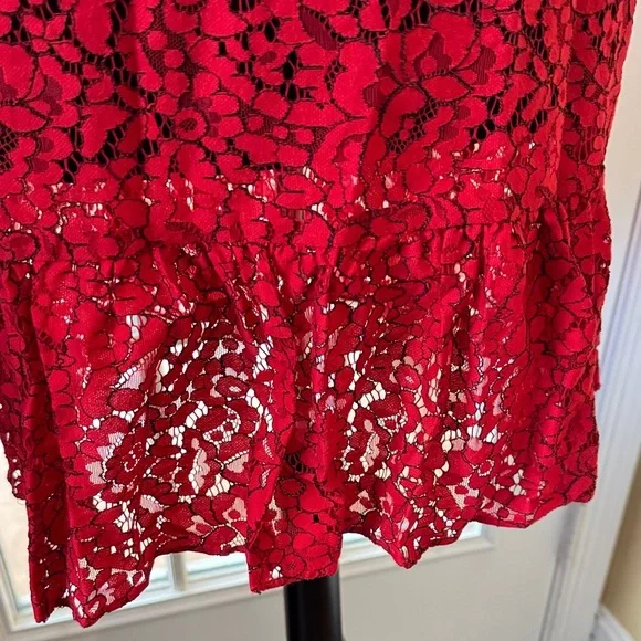 Shoshanna Romantic Red Lace Long Sleeve Keyhole Dress NWT Anthropologie - Picture 8 of 16